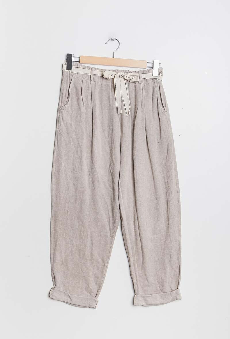 Plus Size Light Cotton & Linen short pants with belt