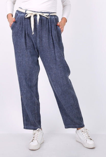 Plus Size Light Cotton & Linen short pants with belt