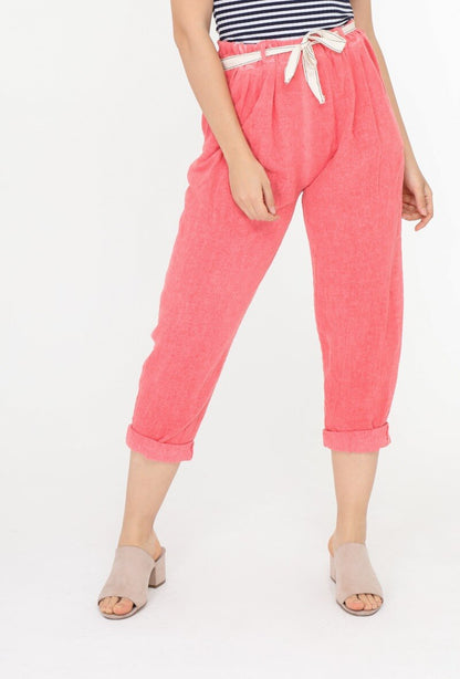 Plus Size Light Cotton & Linen short pants with belt