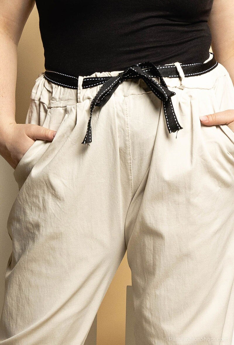 Plus Size Högmidjade Papperssäckseffekt Byxor med Midjeband
