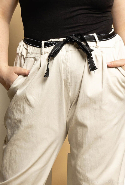 Plus Size Högmidjade Papperssäckseffekt Byxor med Midjeband