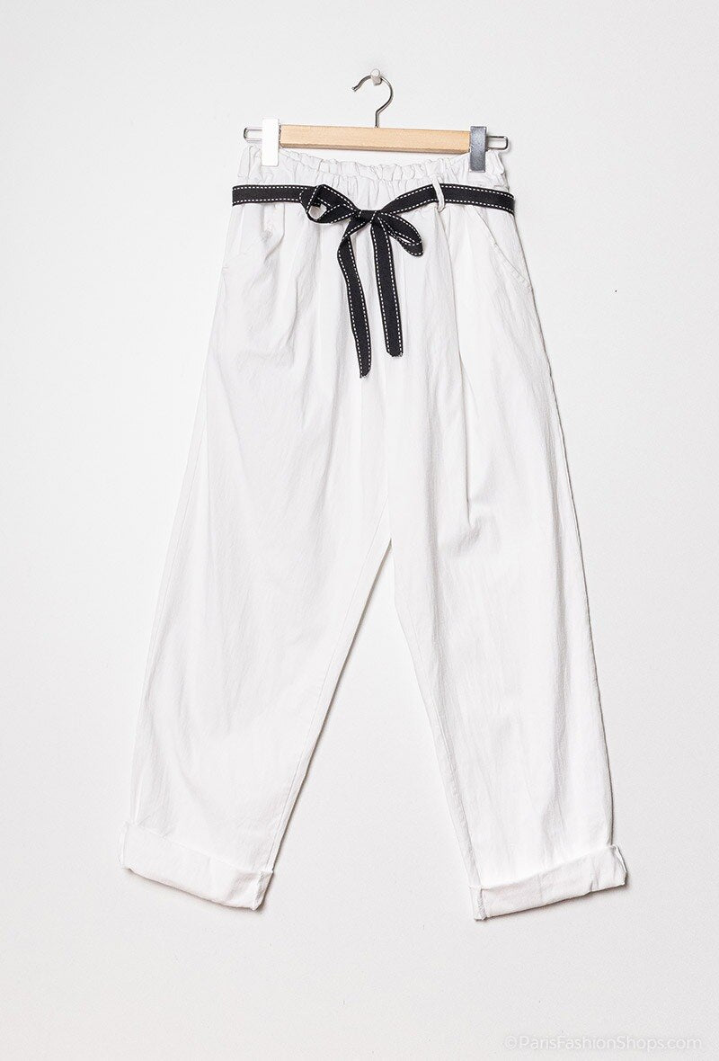 Plus Size High waisted paper bag effect trousers with waistband