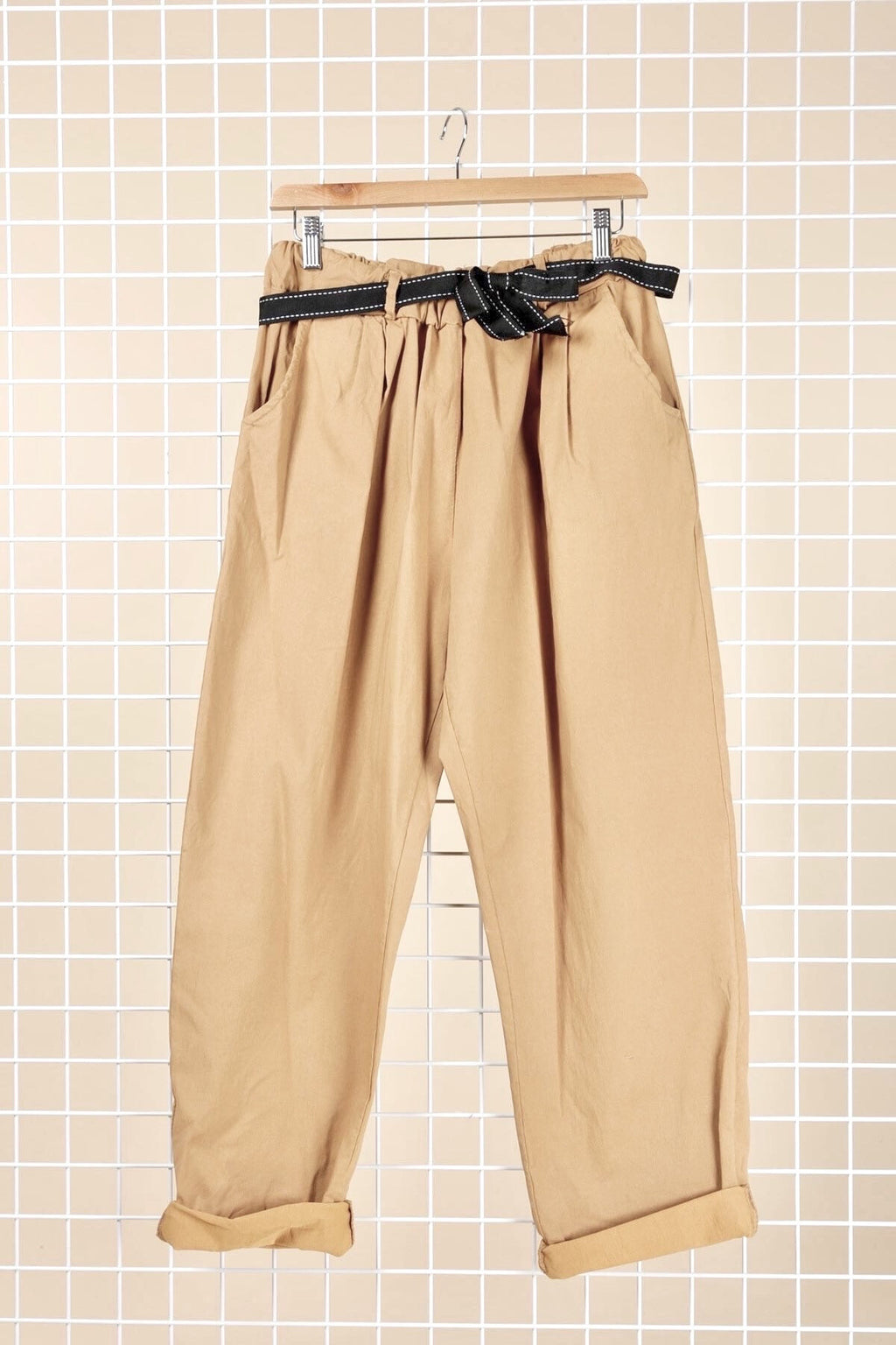 Plus Size High waisted paper bag effect trousers with waistband