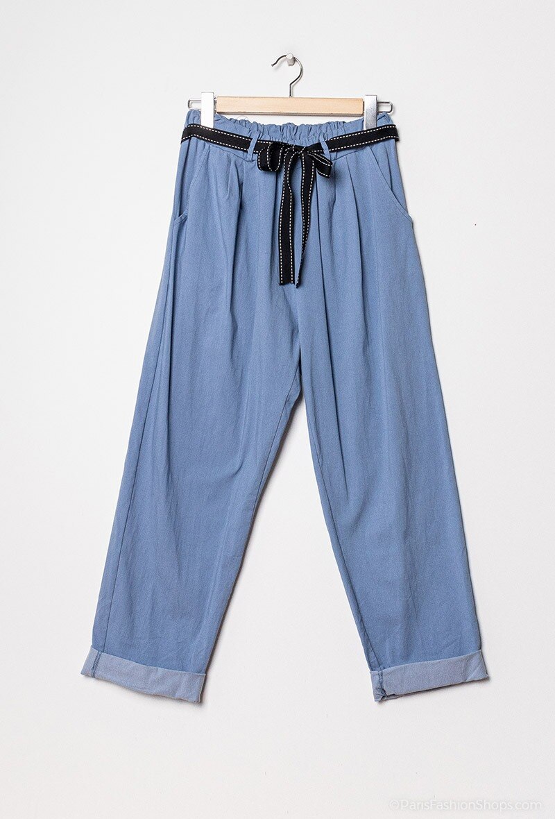 Plus Size High waisted paper bag effect trousers with waistband