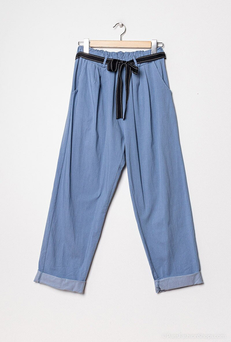Plus Size High waisted paper bag effect trousers with waistband