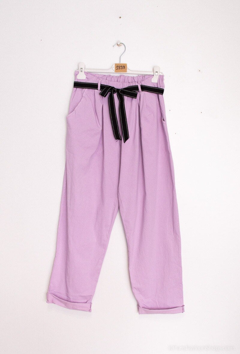 Plus Size High waisted paper bag effect trousers with waistband