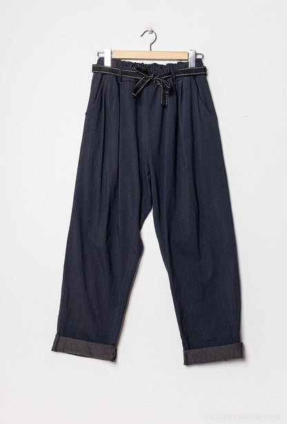 Plus Size High waisted paper bag effect trousers with waistband