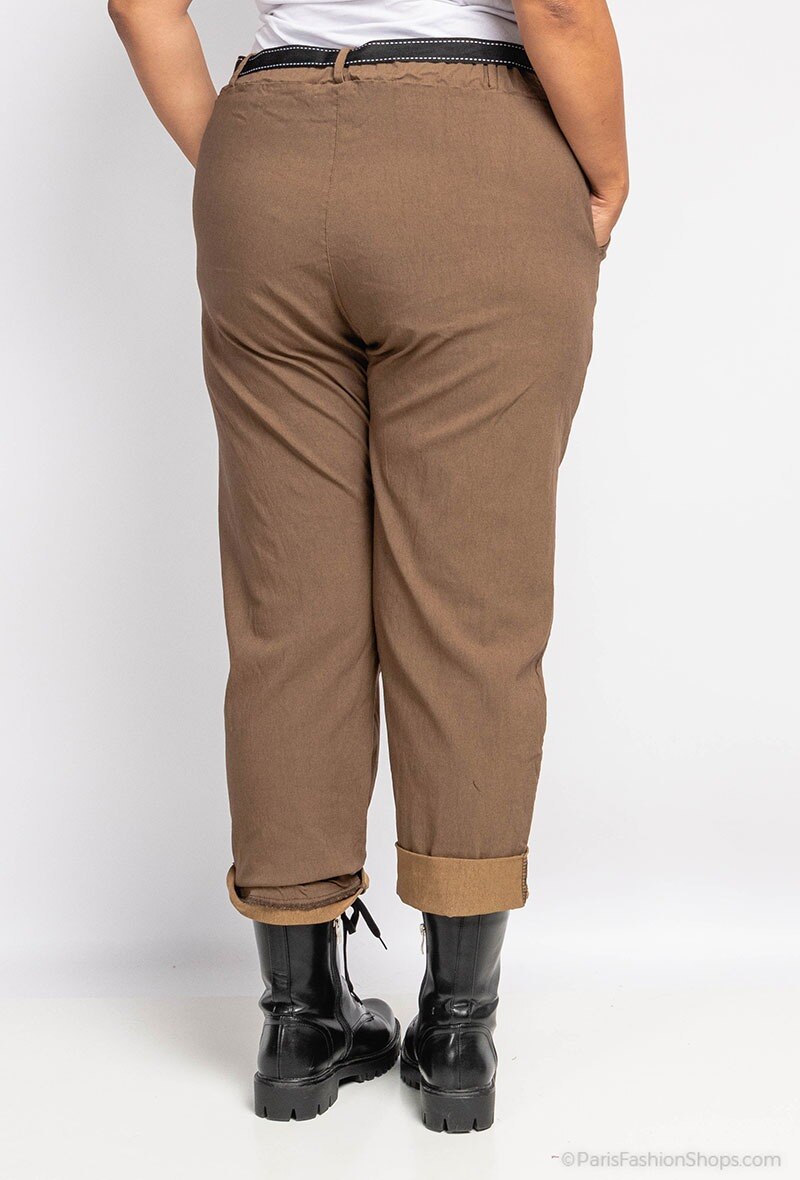 Högmidjade paper bag-effekt byxor med midjeband i Stor Storlek