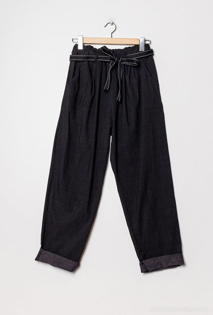 Plus Size High waisted paper bag effect trousers with waistband