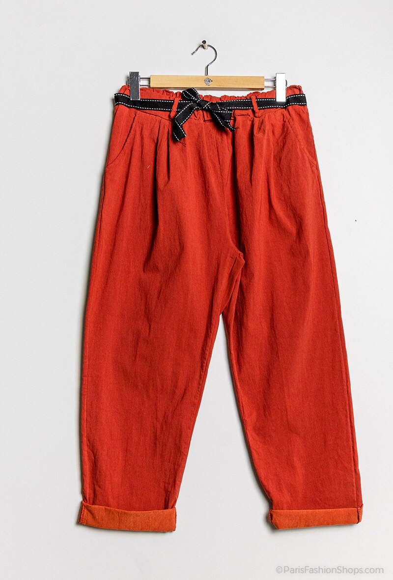Plus Size High waisted paper bag effect trousers with waistband