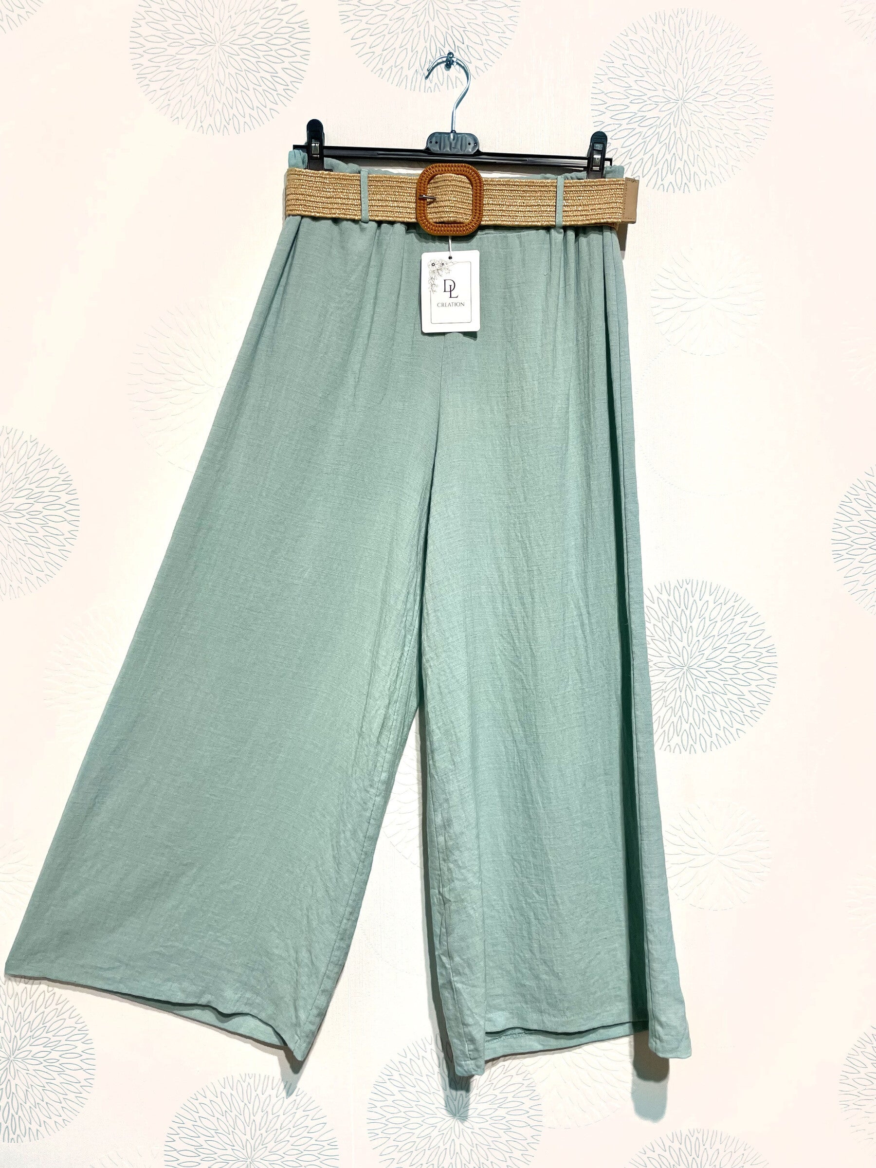 Plus Size Wide leg trousers 70% linen with belt size 38 to 50