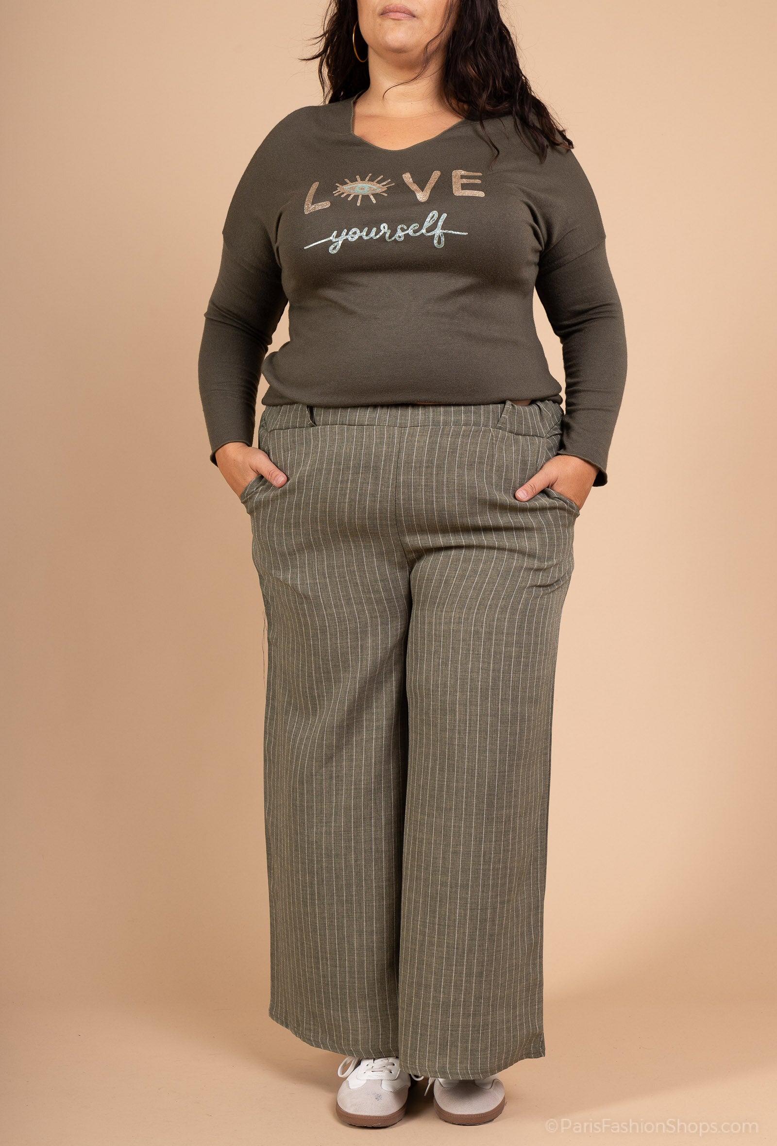 Striped wide-leg pants sizes 38 to 50 i Plus Size
