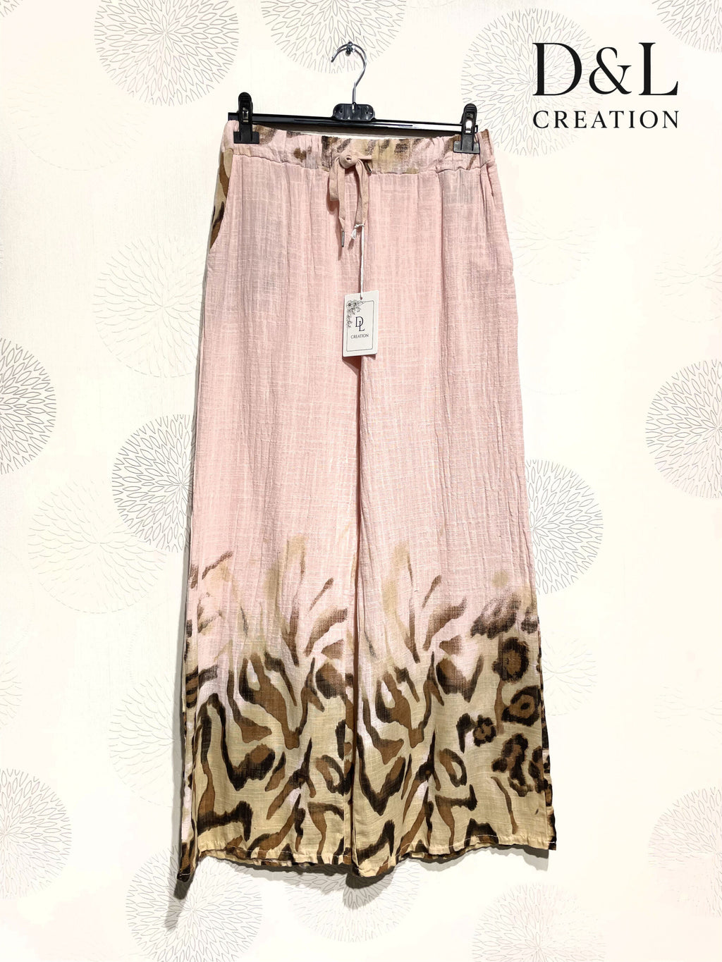 Plus Size Wide leg leopard print cotton trousers size 38 to 46