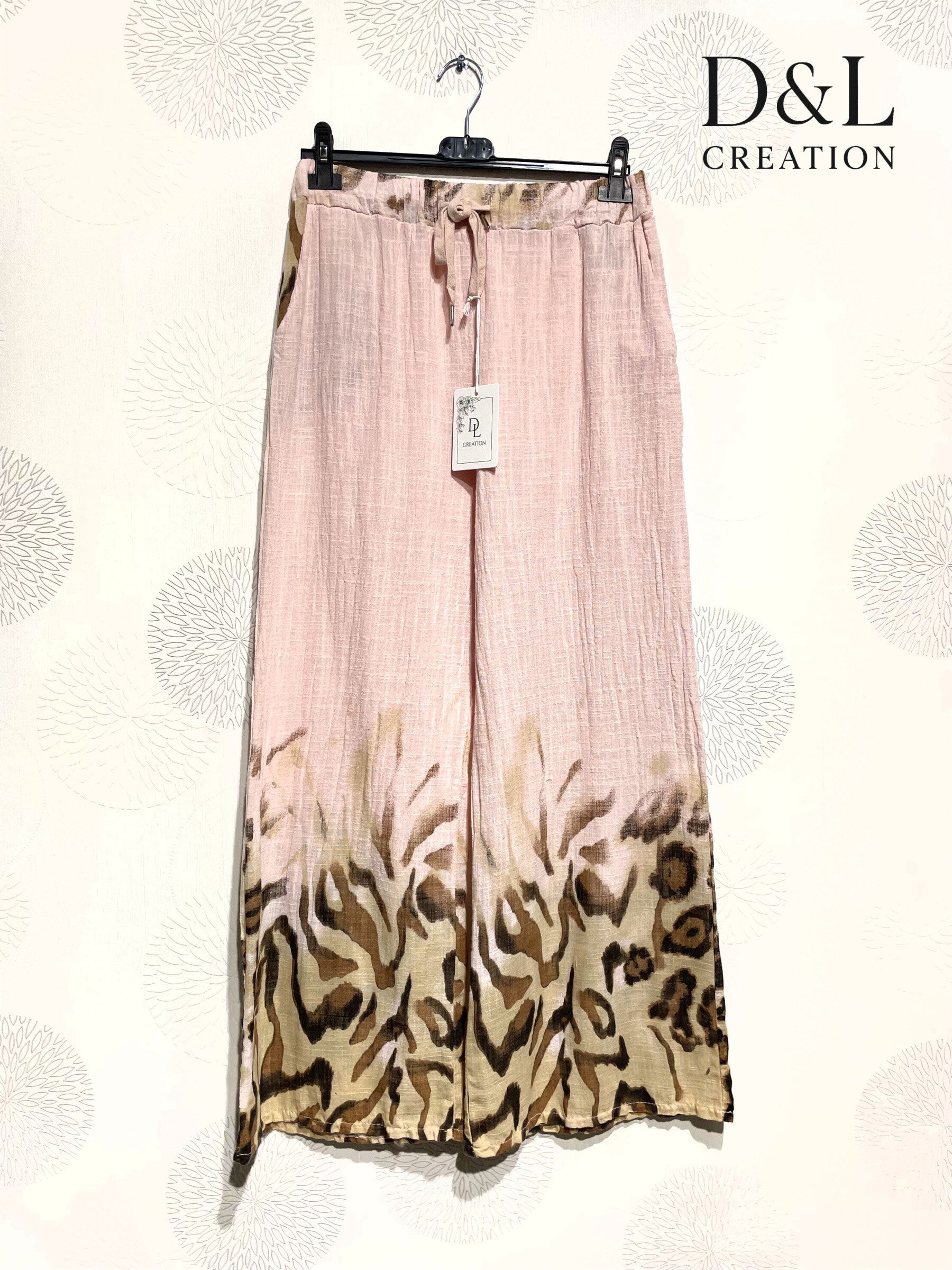 Plus Size Wide leg leopard print cotton trousers size 38 to 46