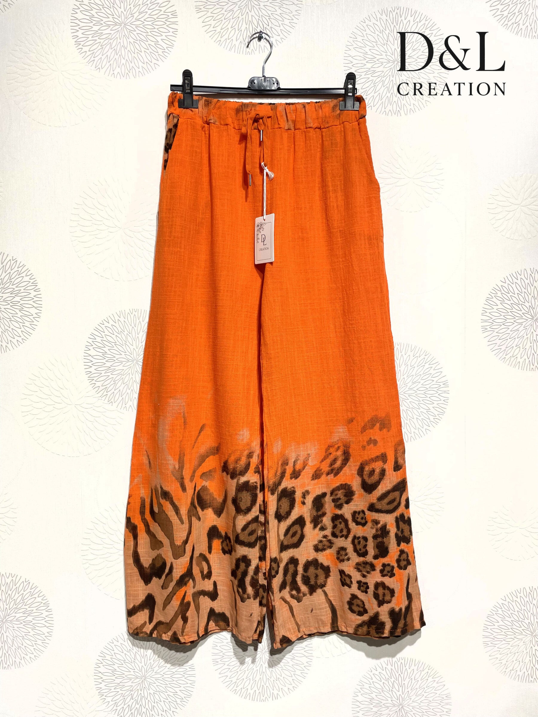 Plus Size Vidben Leopardmönstrade Buxor i Bomull 38-46