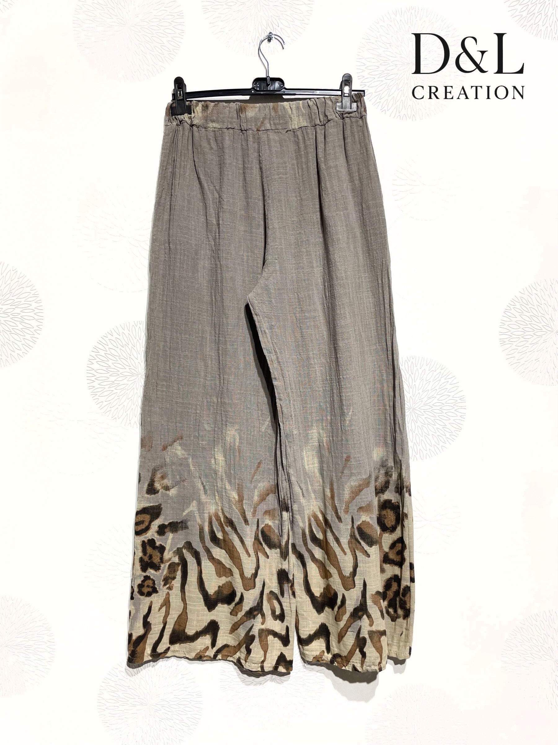 Plus Size Vidben Leopardmönstrade Buxor i Bomull 38-46