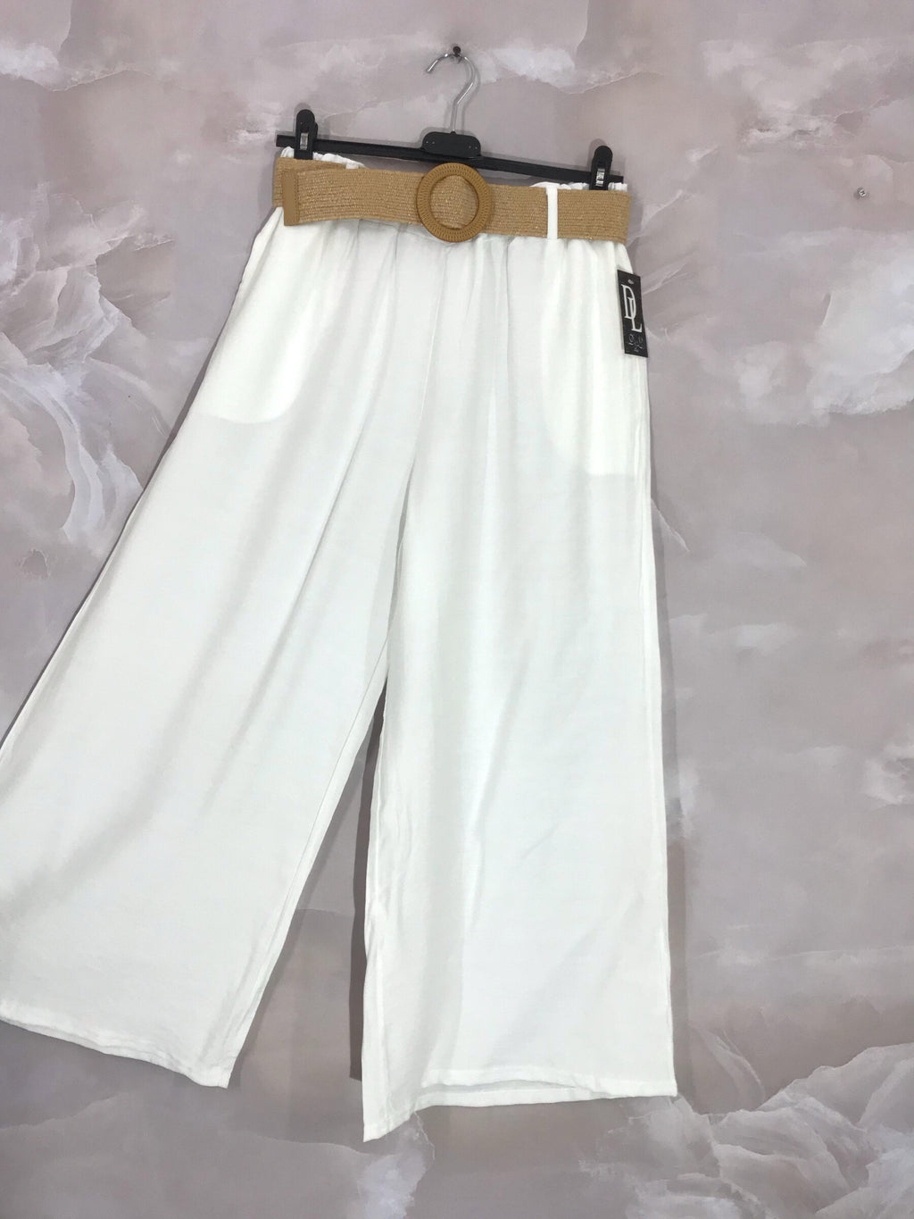 Plus Size Ungled wide leg pants with belt