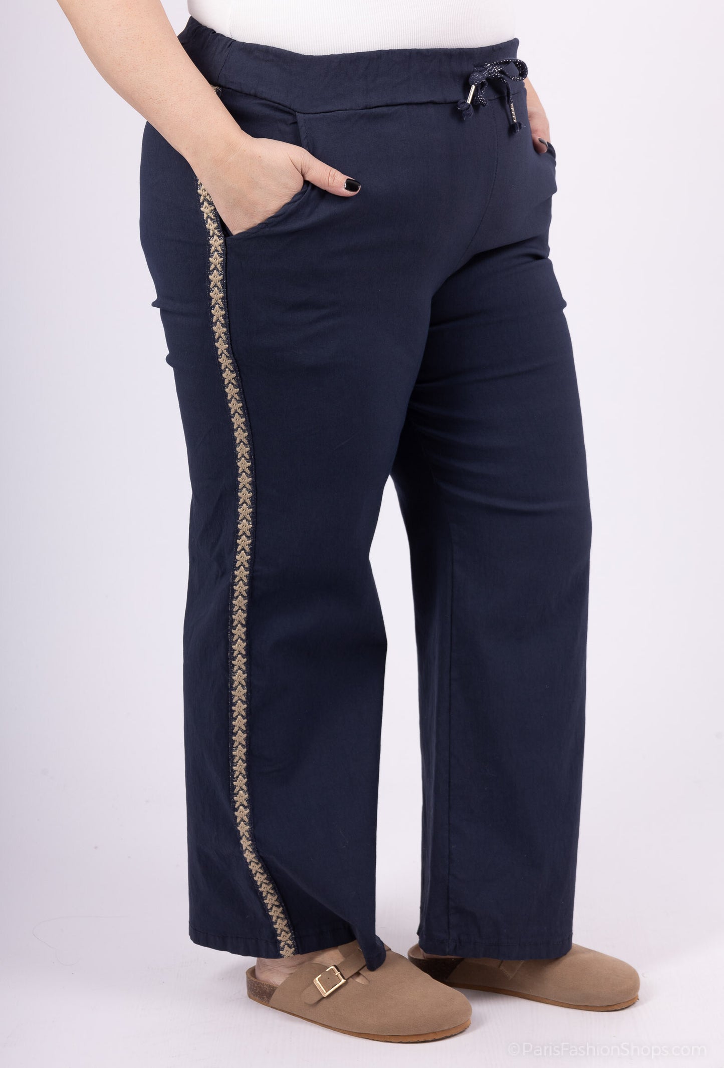 Plus Size Wide leg lycra pants with elastic waistband