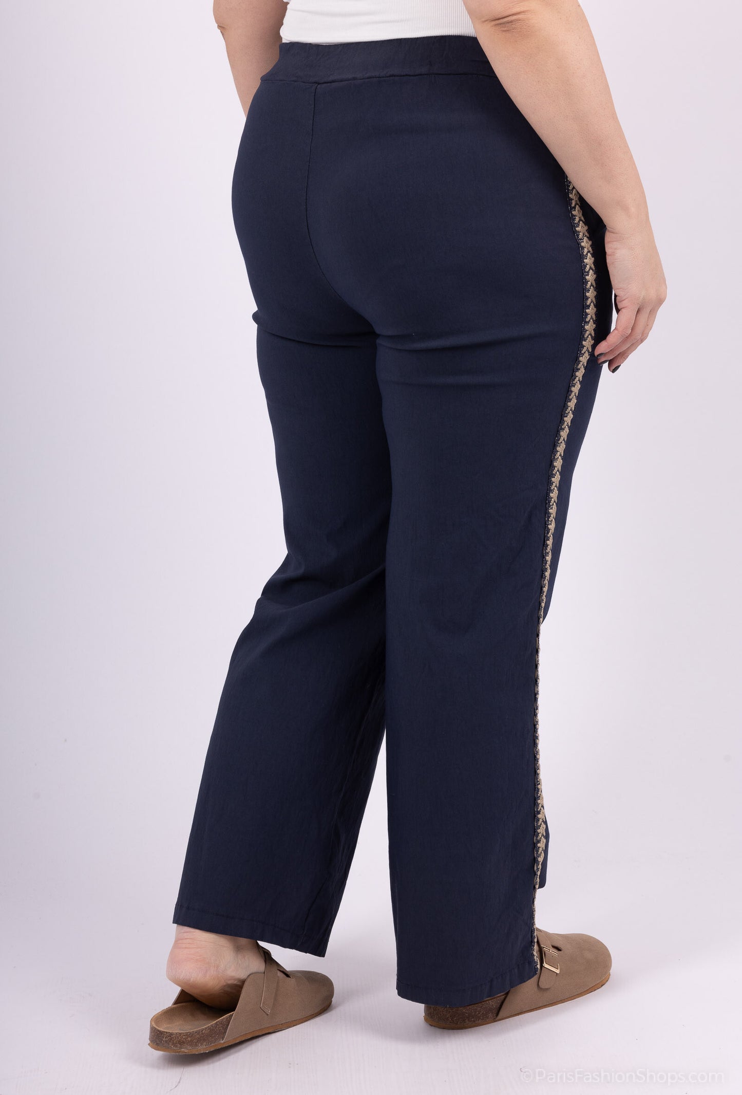 Plus Size Wide Leg Lycra Pants med Elastisk Midja