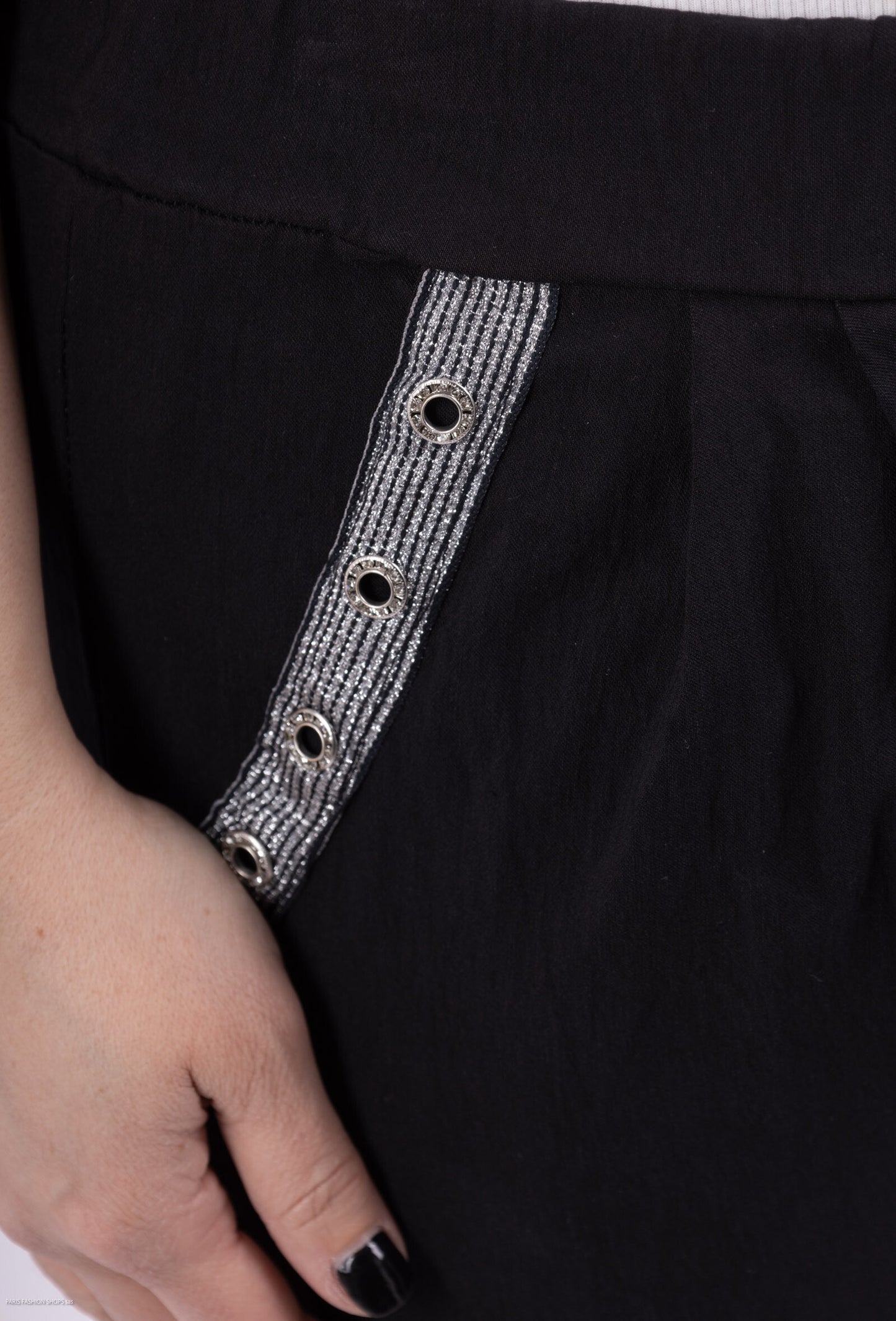 Plus Size Elastiska Midjebyxor med Sidofickor och Fållar