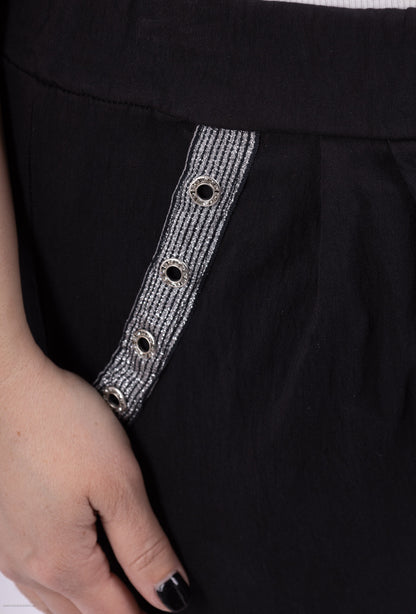 Plus Size Elastiska Midjebyxor med Sidofickor och Fållar