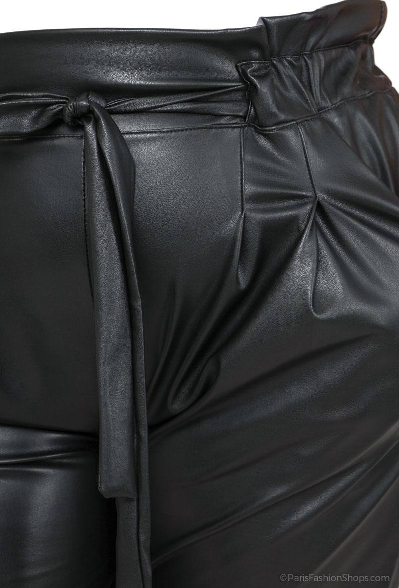 Plus Size High Waist Pants med PU Läderbälte