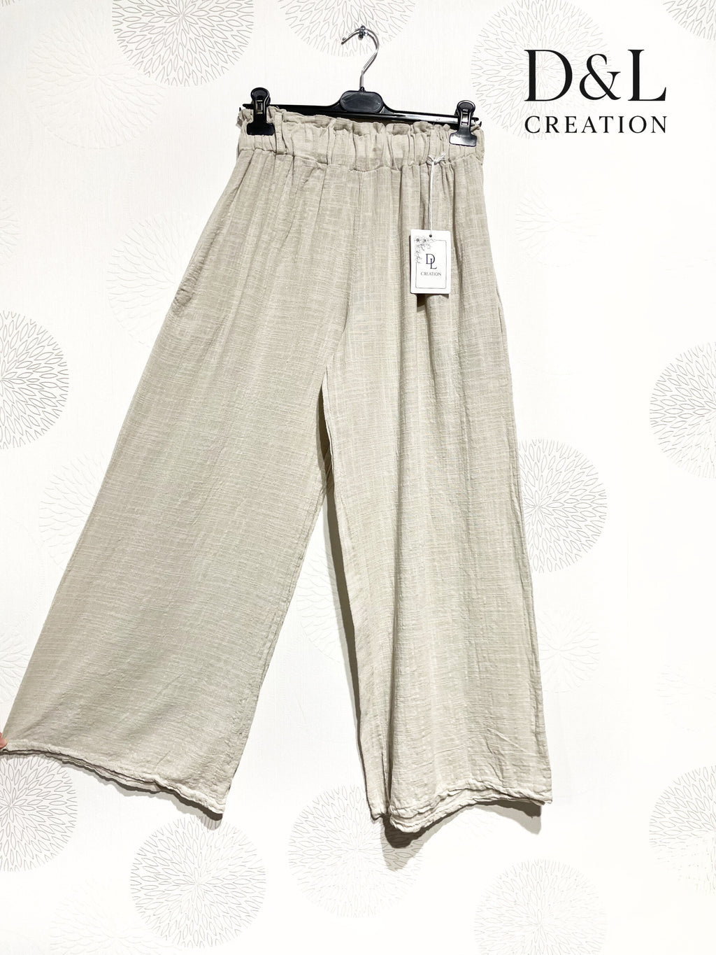 Plus Size Solid cotton linen effect trousers with pockets size 38 to 48