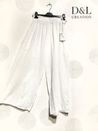 Plus Size Solid cotton linen effect trousers with pockets size 38 to 48