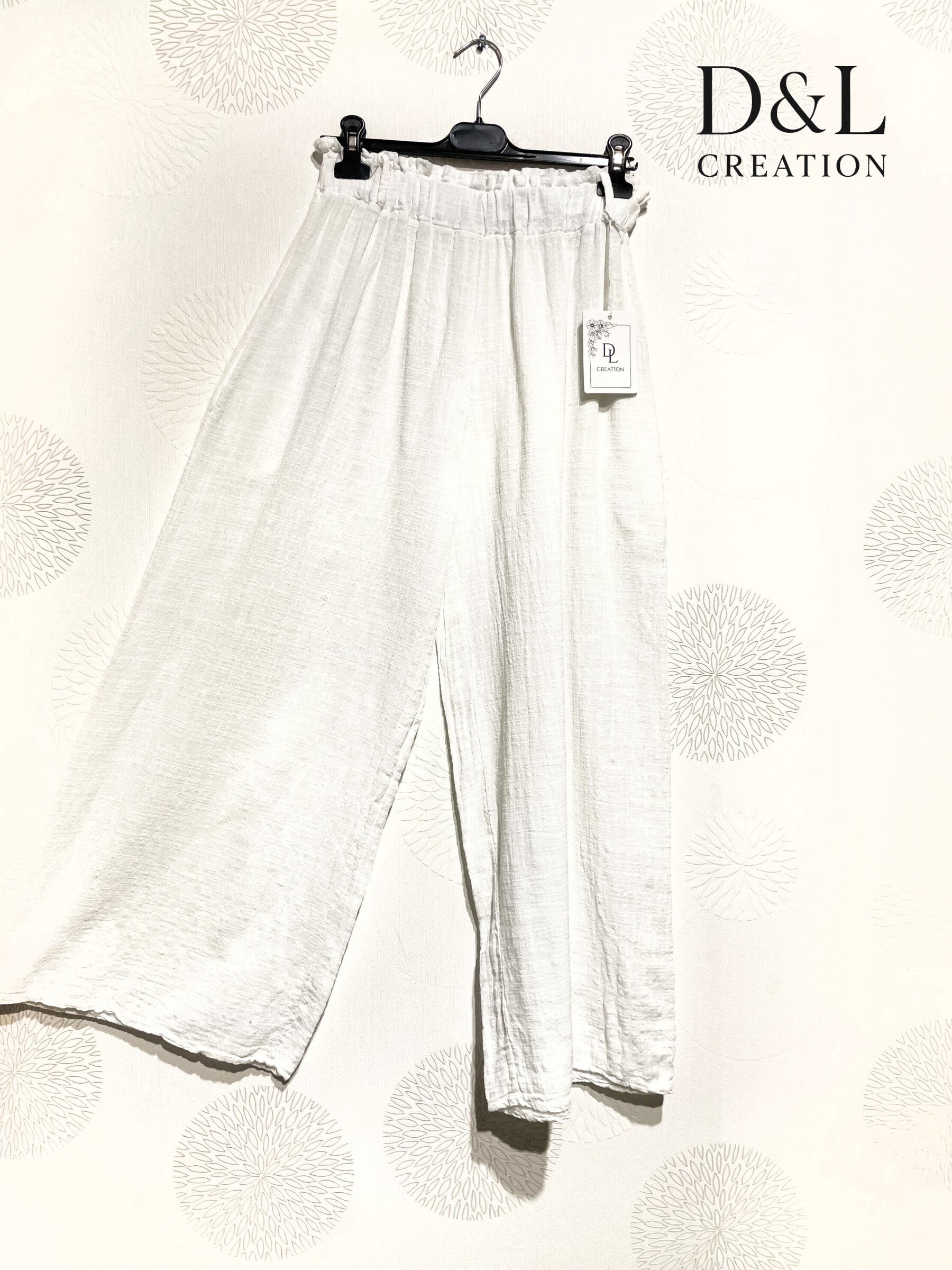 Plus Size Solid cotton linen effect trousers with pockets size 38 to 48