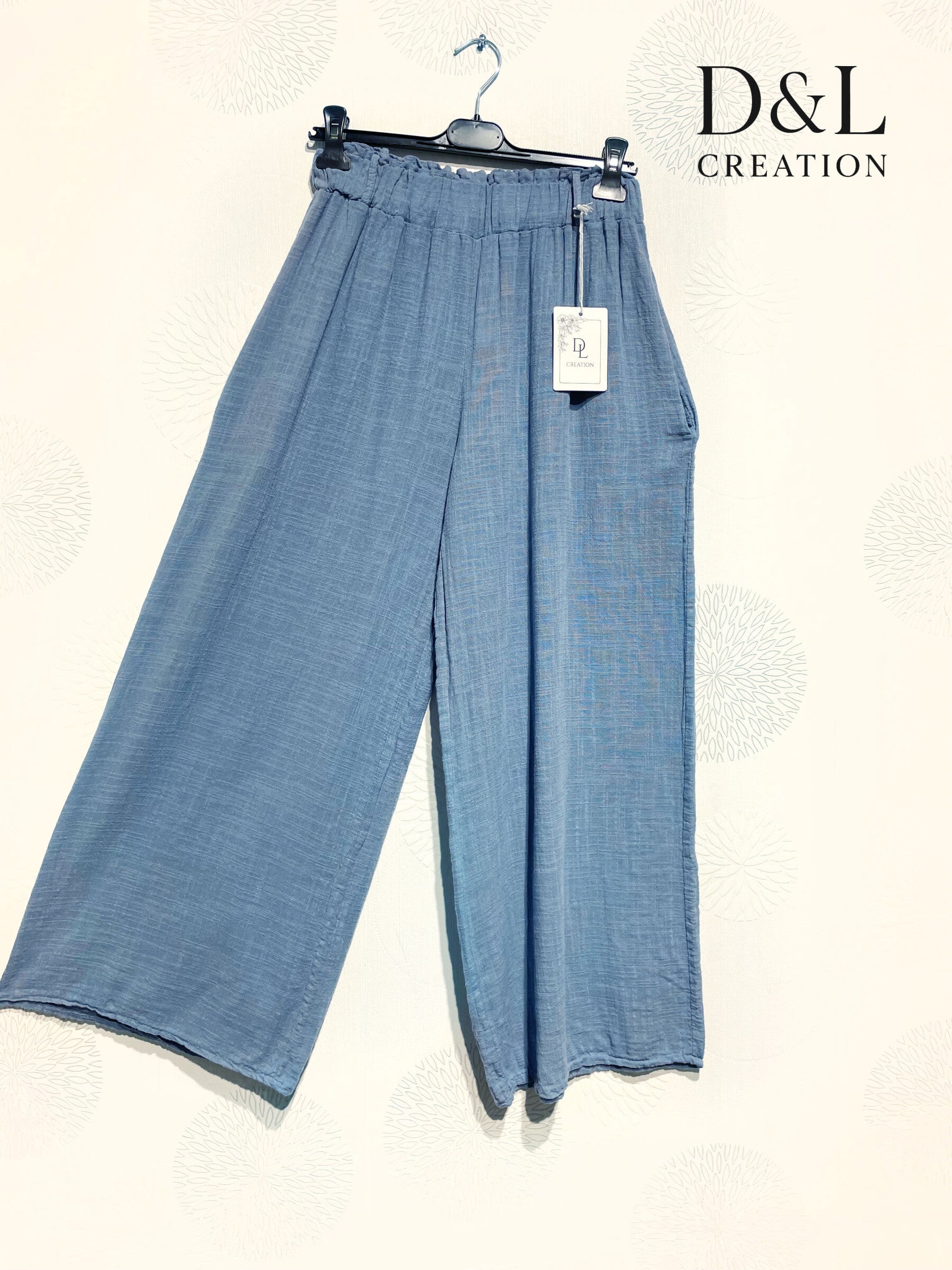 Plus Size Solid cotton linen effect trousers with pockets size 38 to 48