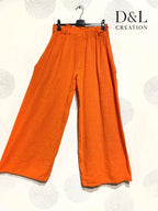 Plus Size Solid cotton linen effect trousers with pockets size 38 to 48
