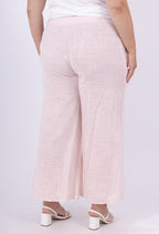 Plus Size Solid Cotton Linen Effect Trousers with Pockets