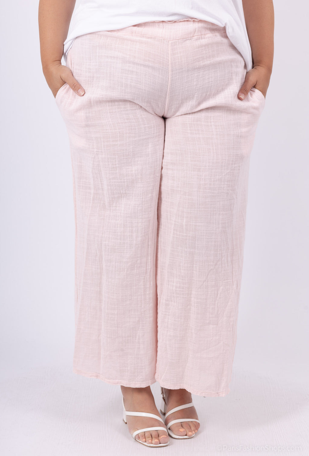 Plus Size Solid cotton linen effect trousers with pockets size 38 to 48