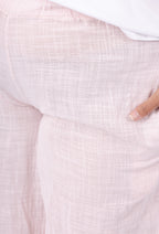 Plus Size Solid Cotton Linen Effect Trousers with Pockets