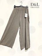 Plus Size Solid Cotton Linen Effect Trousers with Pockets