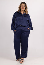 Plus Size Solid Wide Leg Satin Trousers
