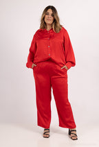 Plus Size Solid Wide Leg Satin Trousers