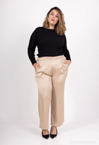 Plus Size Solid Wide Leg Satin Trousers