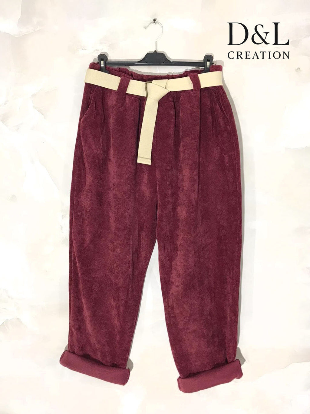 Corduroy pants with beige belt sizes 38 to 54 i Stor Storlek