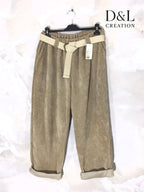 Corduroy pants with beige belt sizes 38 to 54 i Stor Storlek