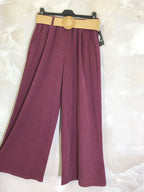 Plus Size Wide leg velvet pants with elastic belt