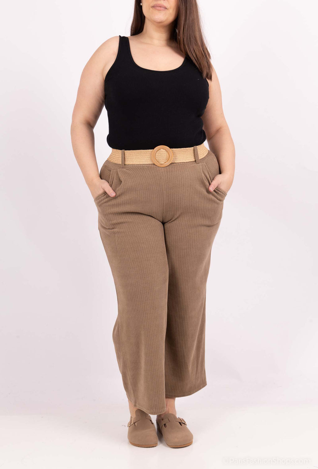 Plus Size Vidben Velvetbyxor med Elastisk Midja