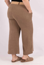 Plus Size Vidben Velvetbyxor med Elastisk Midja