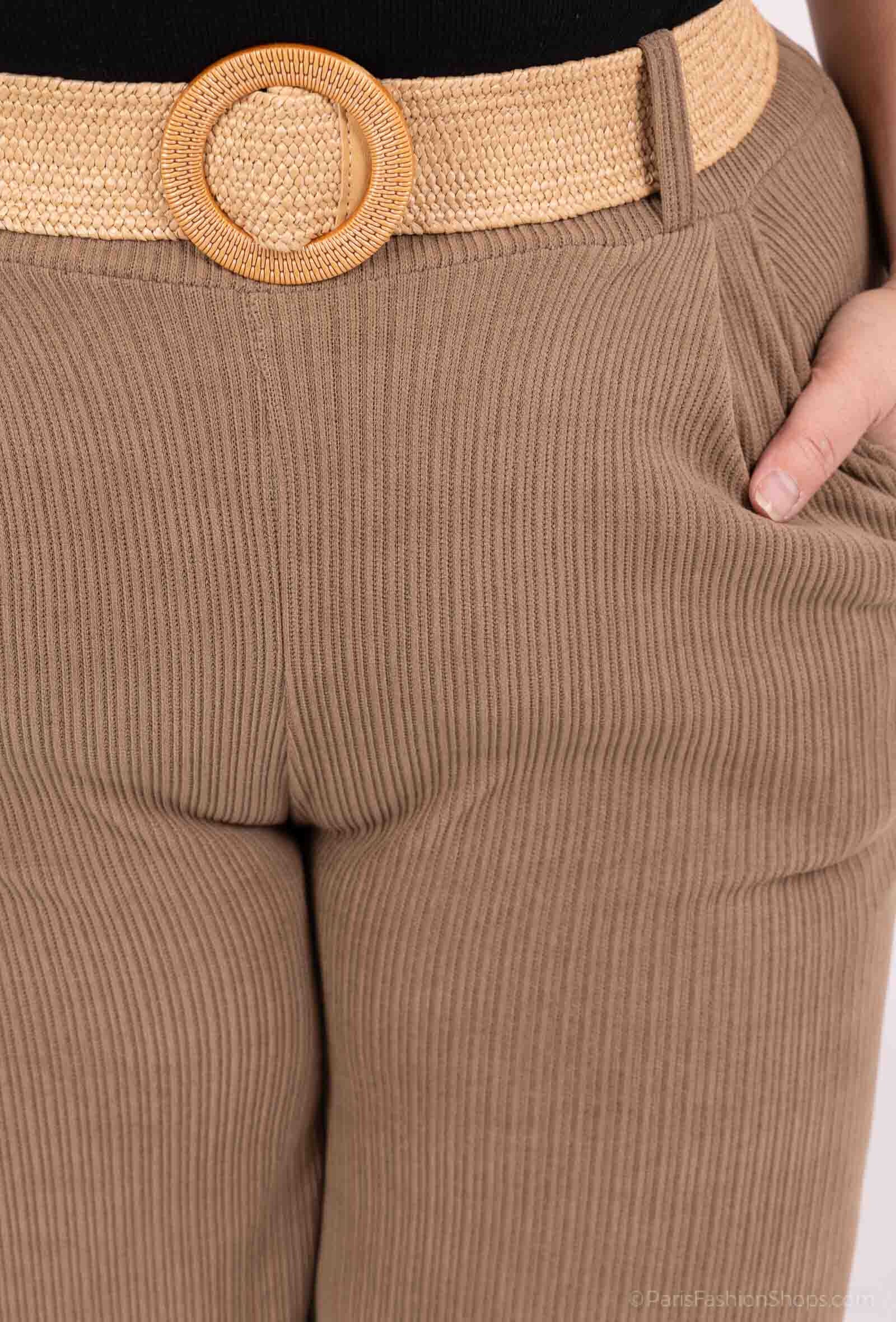 Plus Size Vidben Velvetbyxor med Elastisk Midja