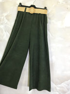 Plus Size Wide leg velvet pants with elastic belt