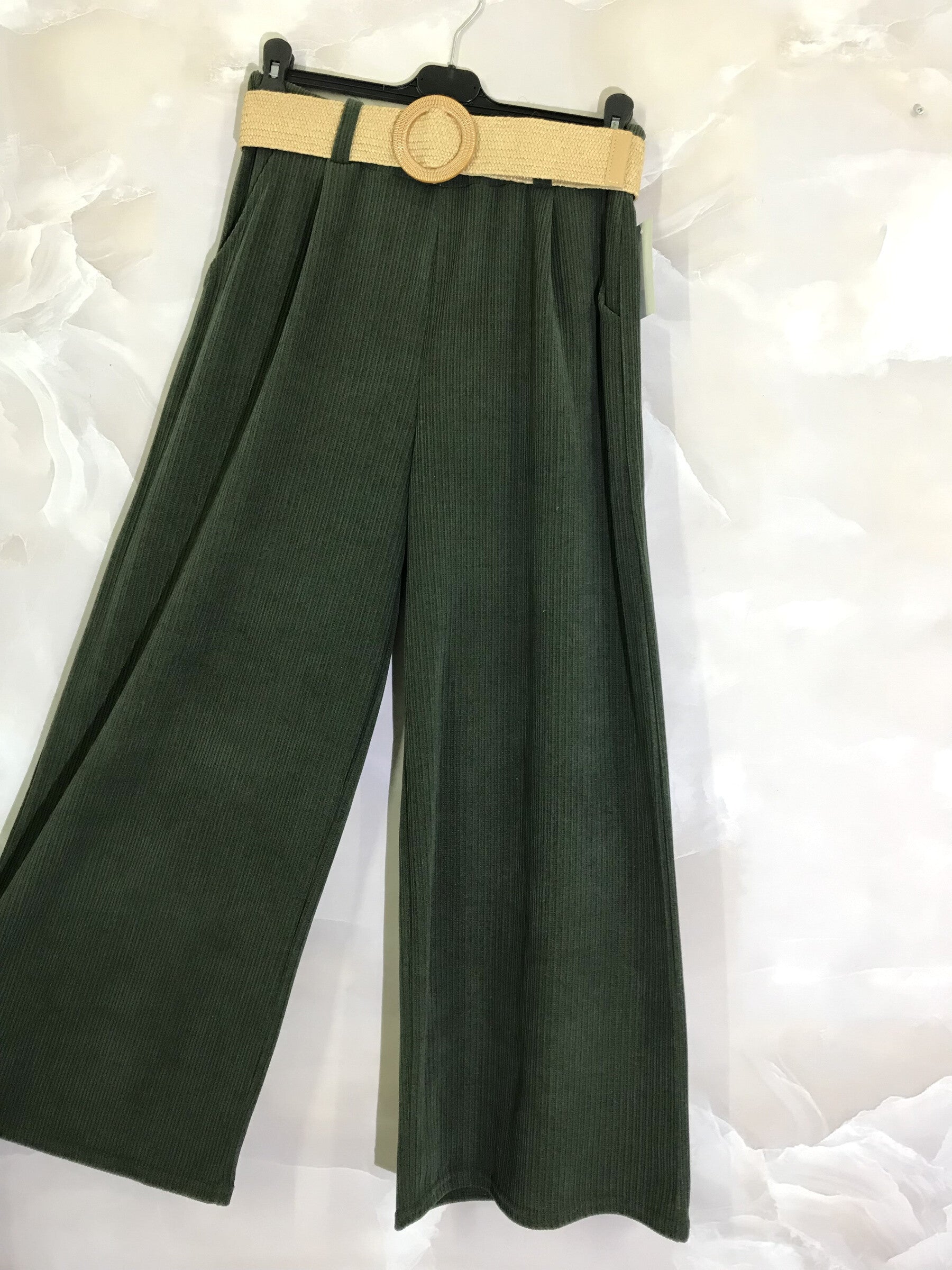 Plus Size Wide leg velvet pants with elastic belt