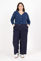 Plus Size Vidbenade Sammetbyxor med Elastisk Midja