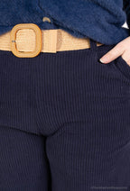 Plus Size Vidbenade Sammetbyxor med Elastisk Midja