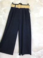 Plus Size Wide leg velvet pants with elastic belt