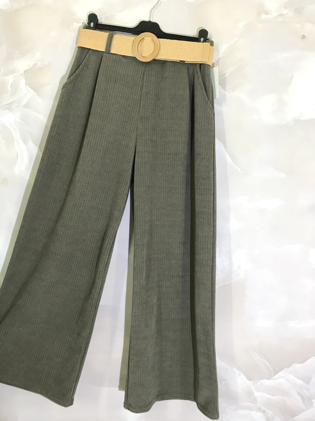 Plus Size Wide leg velvet pants with elastic belt